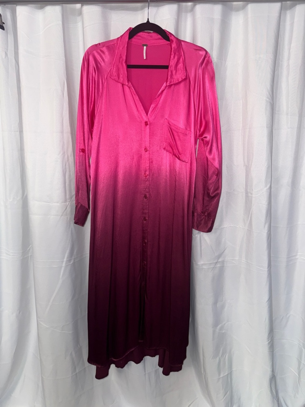 Long Sleeve Ombre Pink to Burgundy Shirt Dress